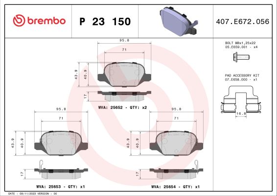 A.B.S. P 23 150 BREMBO Bremsbelagsatz, Scheibenbremse